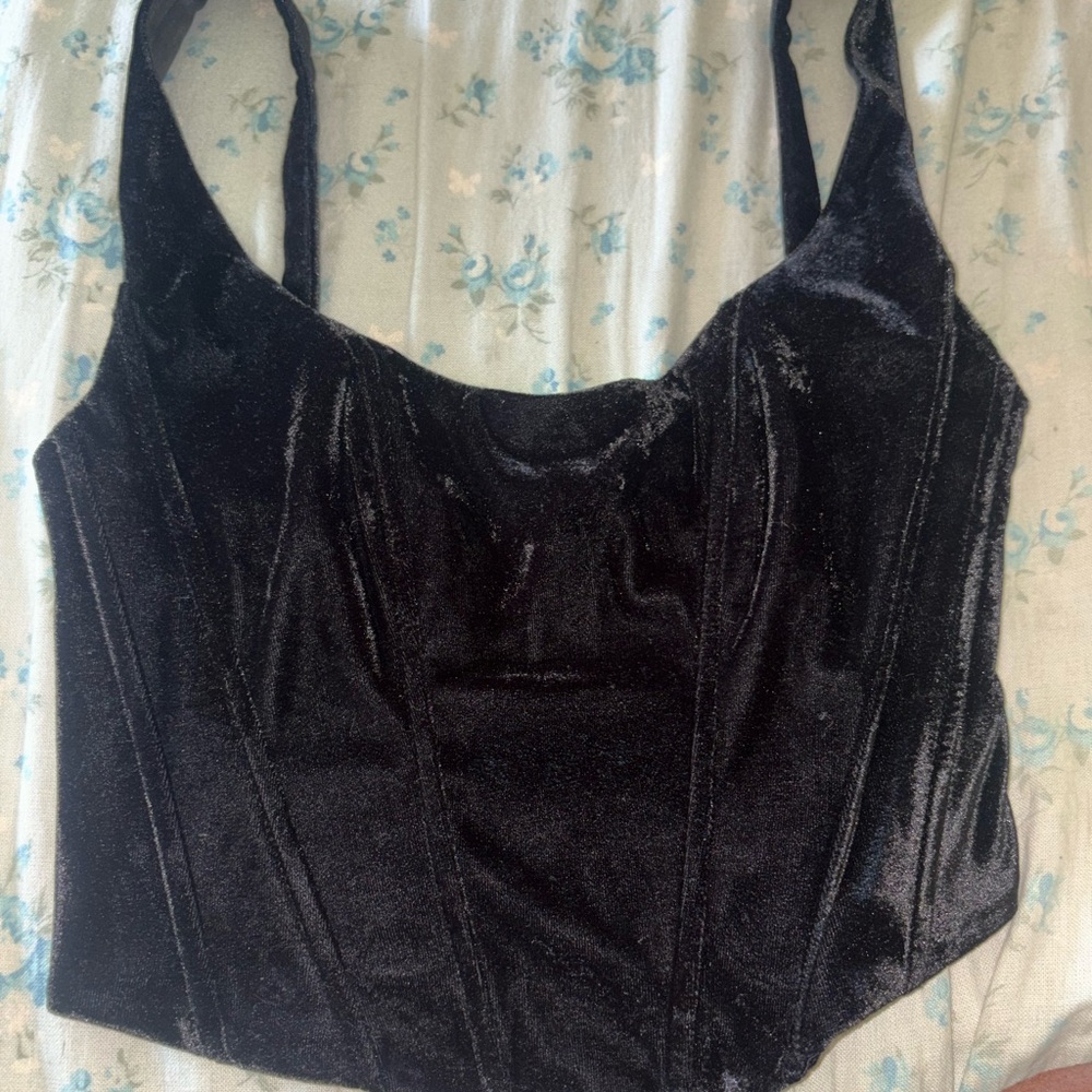 Black Velvet Corset-Style Camisole Top